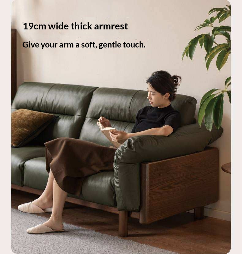 Black Walnut, Oak Solid Wood Sofa Genuine Leather, fabrics