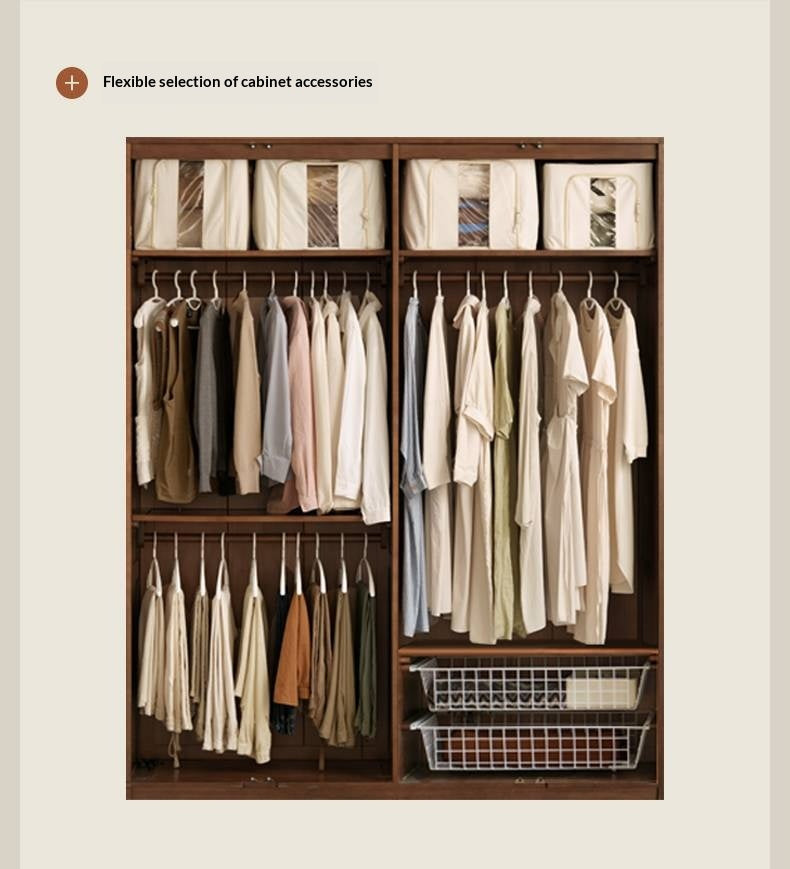 Black Walnut, Sandalwood Solid Wood Modern Style Wardrobe