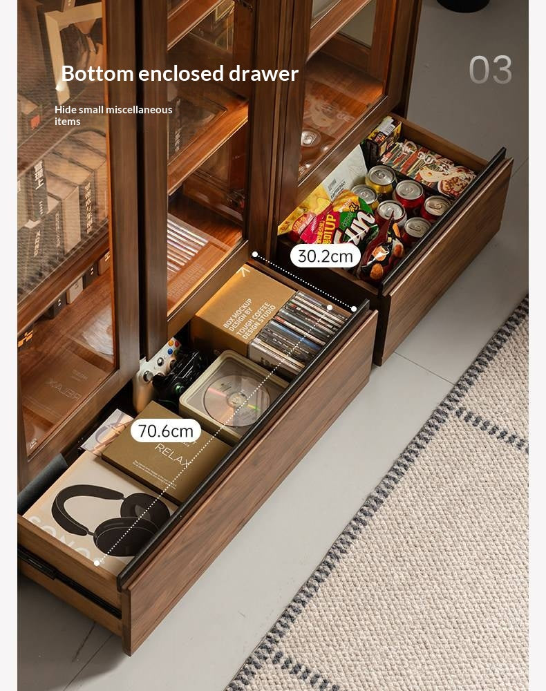 Black Walnut, Ash Solid Wood Modern Study Glass Bookcase