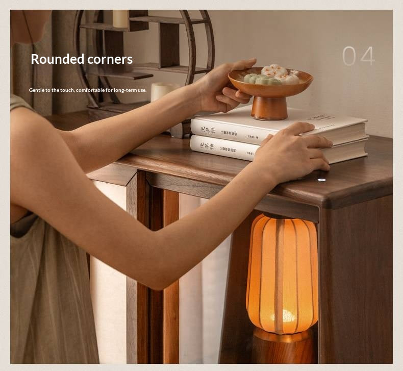 Black Walnut Solid Wood Sliding Door Side Cabinet