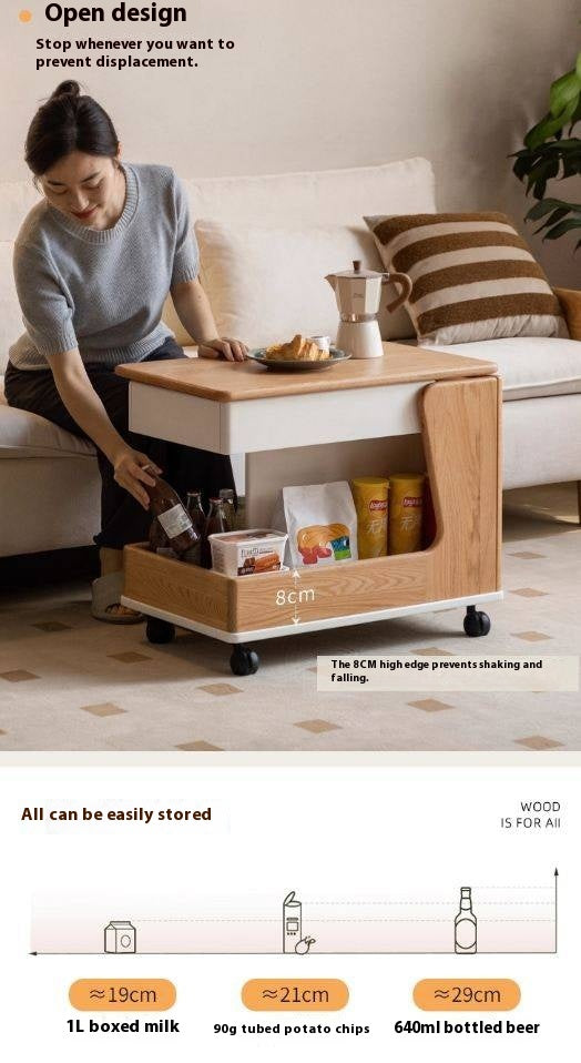 Oak Solid Wood Liftable Rotating Mobile Side Table