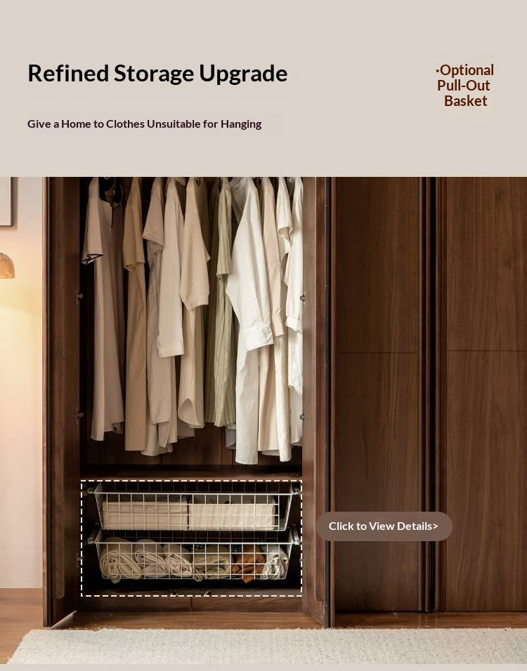 Black Walnut Solid Wood Wardrobe with Italian Light Luxury Style and Double Doors