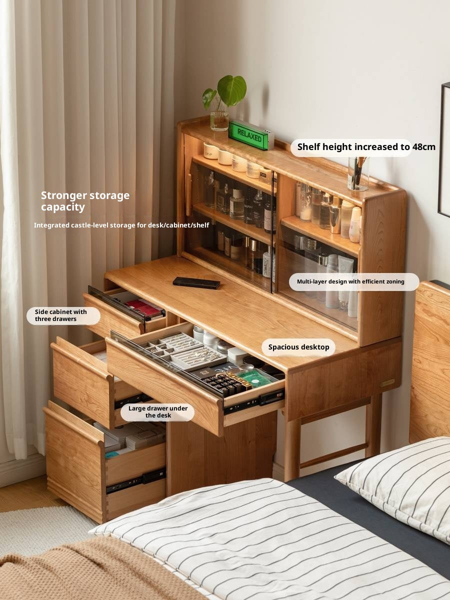 Cherry Solid Wood Retro Skeleton Line Makeup Table