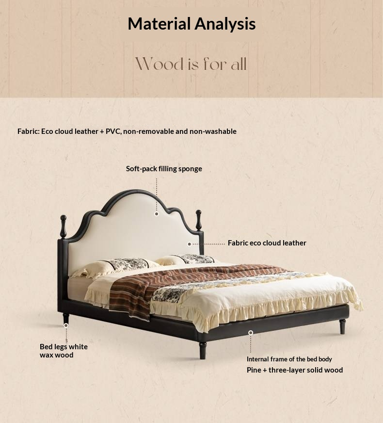 Eco-Friendly Cloud Leather Bed — French Retro Style Upholstered Fabric Bed