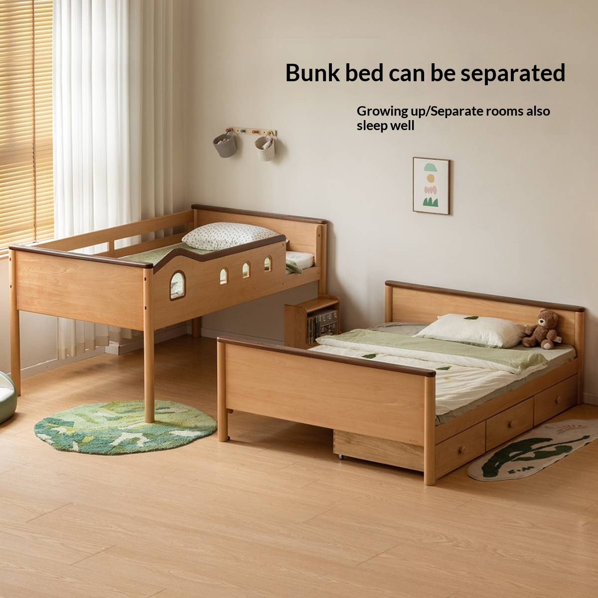 Beech Solid Wood Detachable Bunk Bed with Playful Design