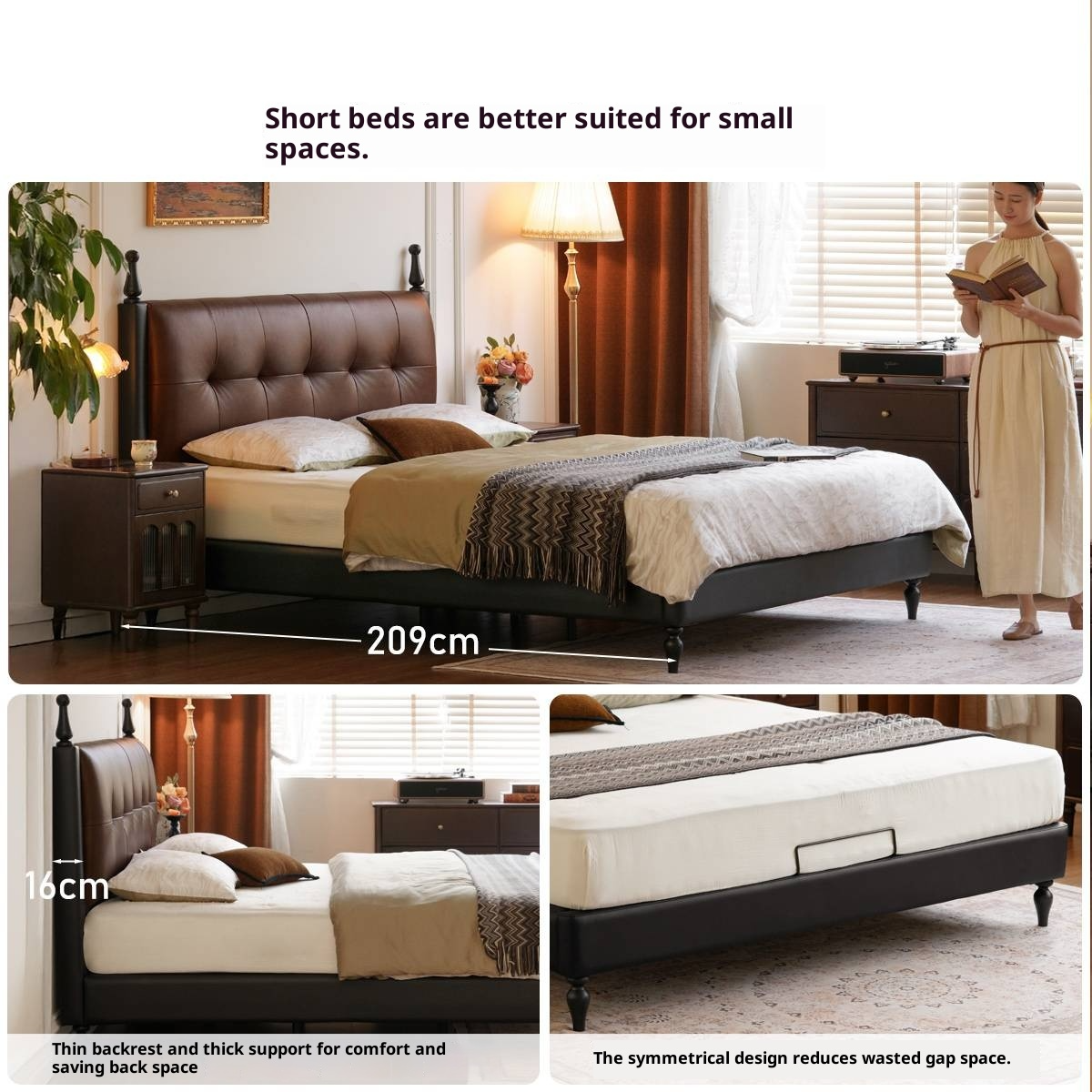 Luxury Genuine Leather Soft Backrest Bed, American Retro Style