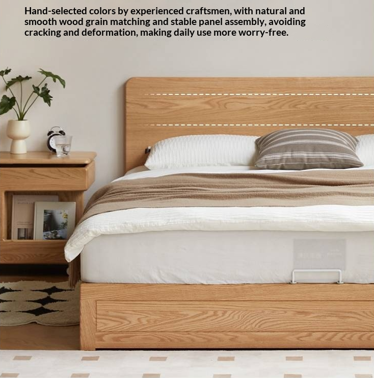 Oak, Ash, Rubberwood Solid Wood Box Bed, Platform Box Bed, Headboard-Free Bed
