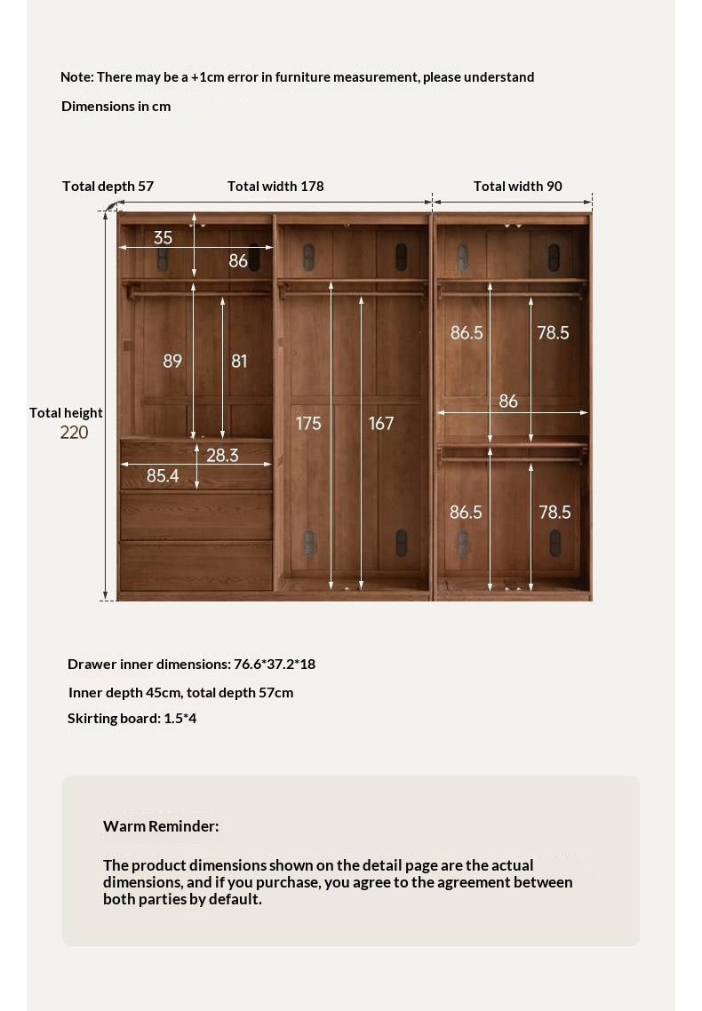 Oak Solid Wood Wardrobe with Modern Minimalist Design