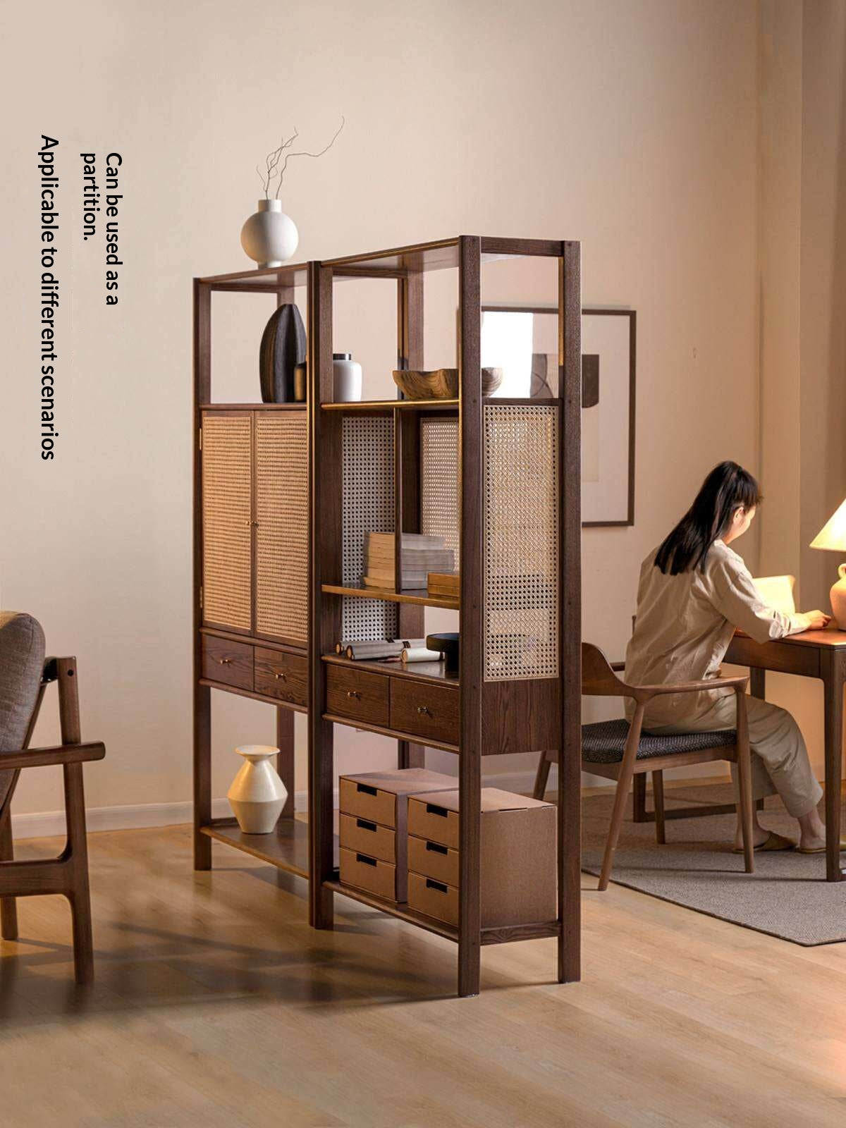 Black Walnut Solid Wood Bookshelf Display Cabinet Simple Bookcase
