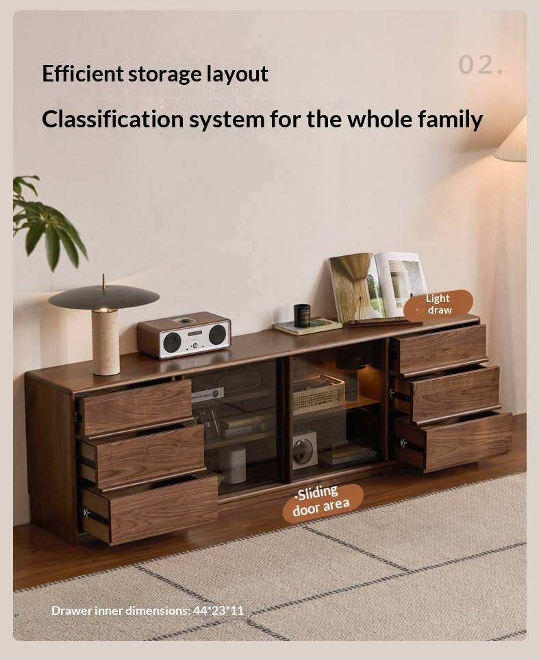 Black Walnut Solid Wood TV Cabinet with Large Storage