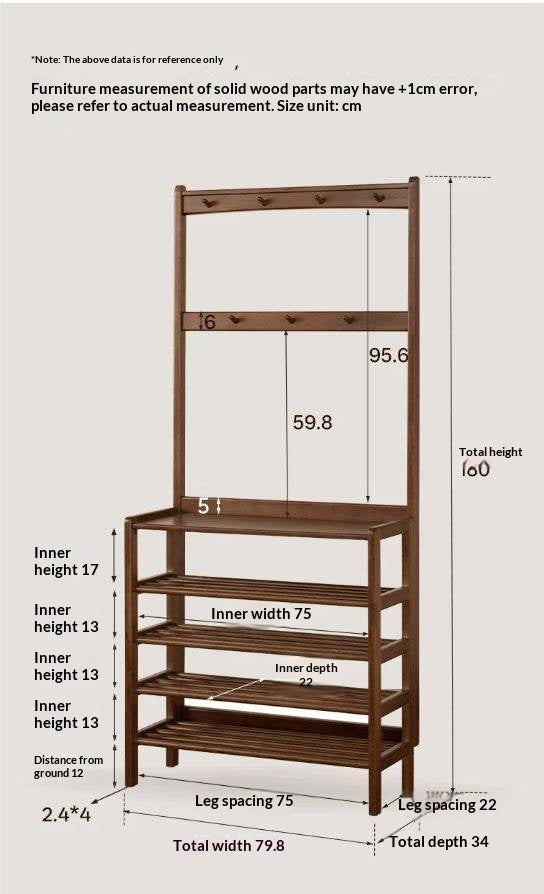Solid RubberWood Modern Entryway Shoe Rack with Top Shelf and Hooks
