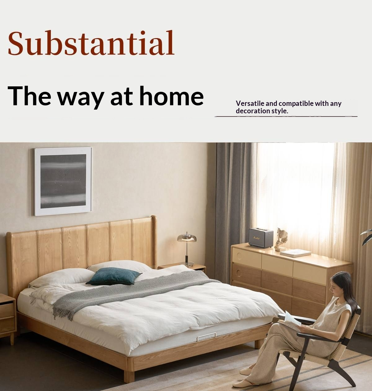 Ash Solid Wood Extra Tall Fluted Wood Headboard Platform Bed