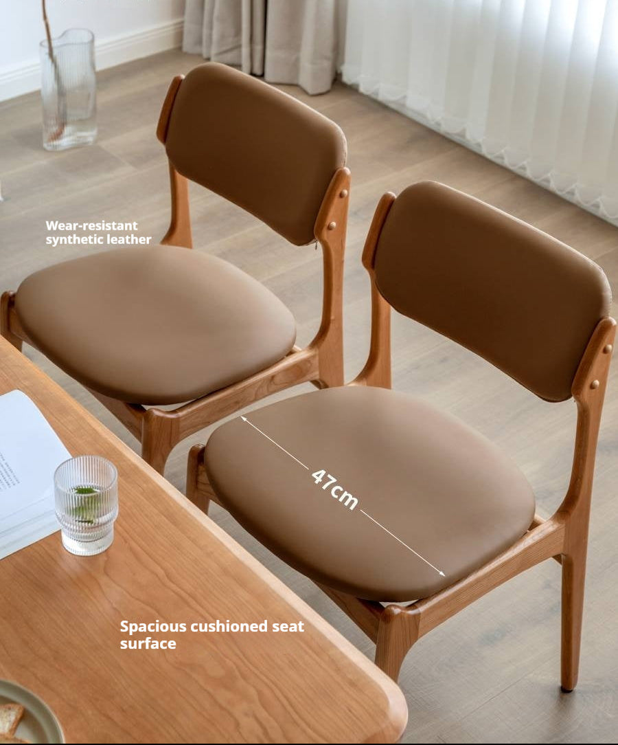 Set 4 pcs Cherry Solid Wood Vintage Dining Chairs Soft Bags Backrests