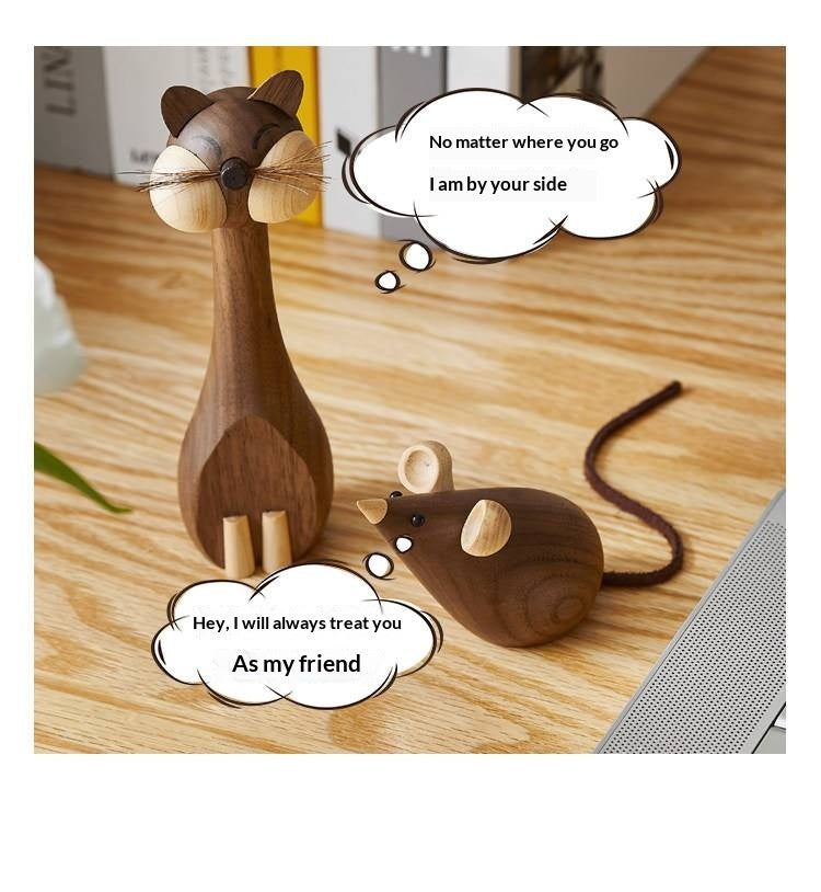 Beech Solid Wood Nordic Desktop Decoration Cat and Mouse