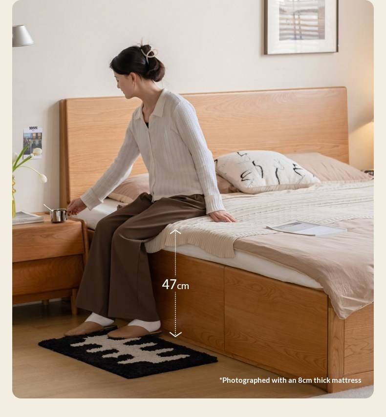 Cherry Solid Wood Storage Bed with Side Storage Drawers