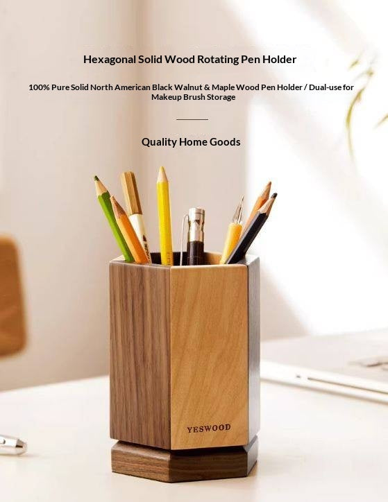 Black Walnut, Maple Solid Wood Rotating Pen Holder