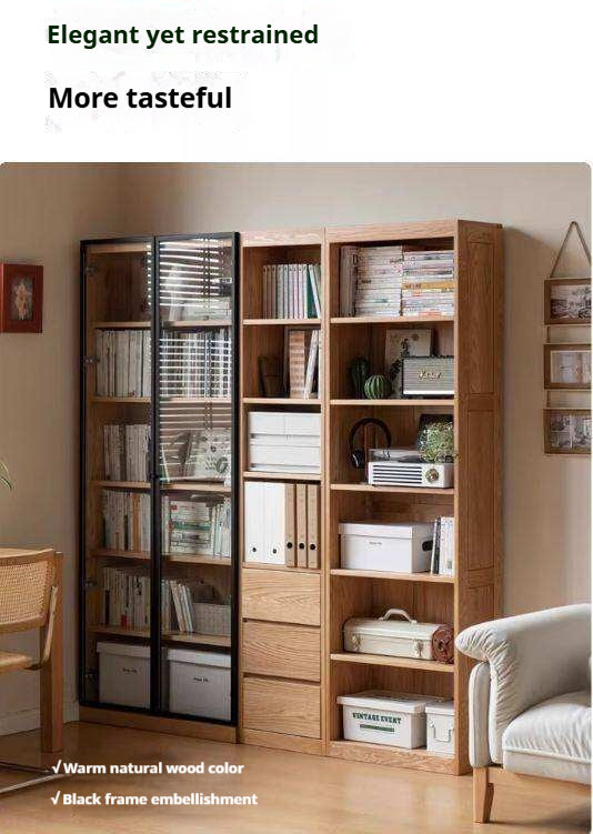 Oak, Solid Rubberwood Modern Bookcase Storage