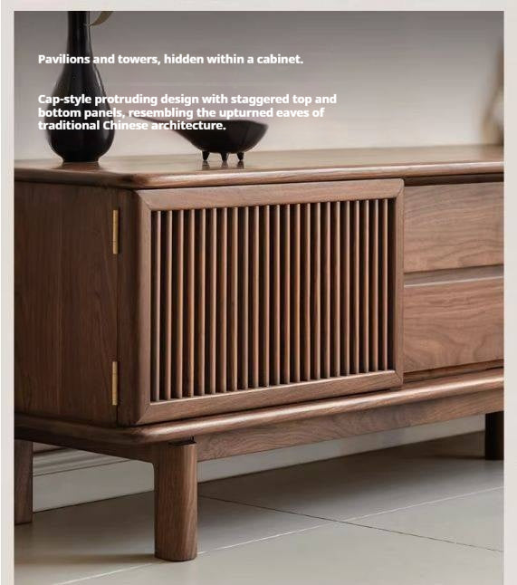 Black Walnut Solid Wood Floor TV Cabinet.