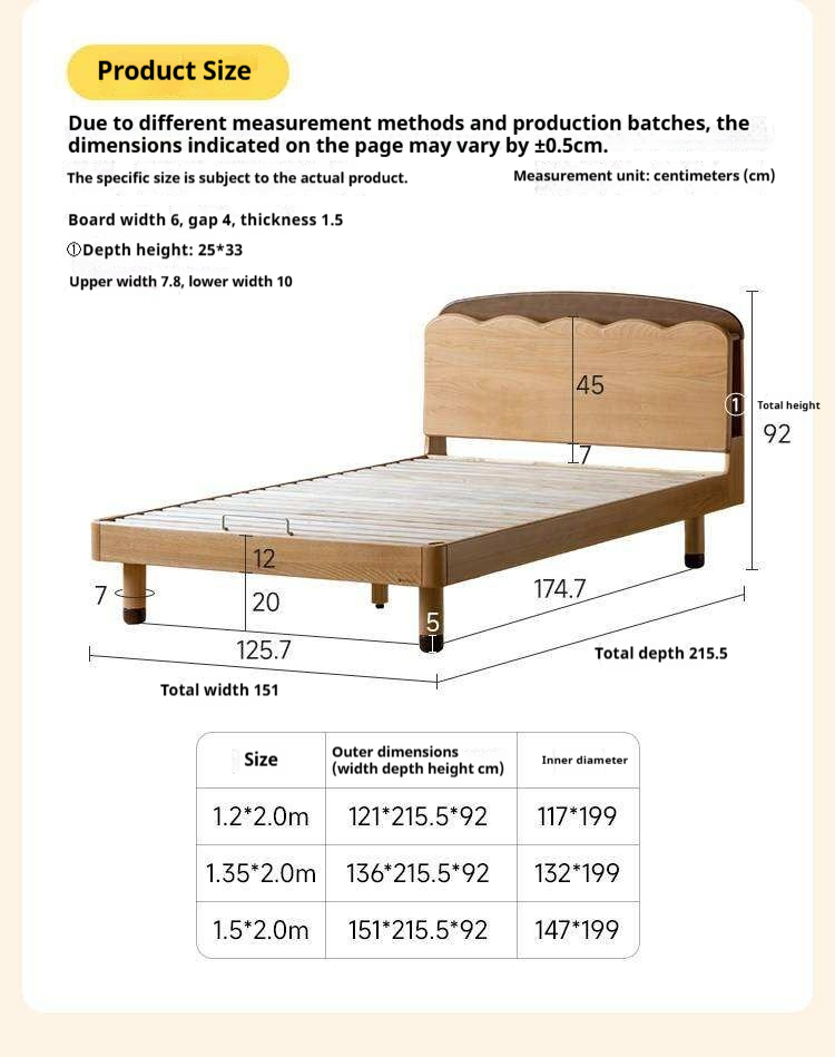 Beech Solid Wood Kids Bed with Scalloped Headboard and Hidden Storage