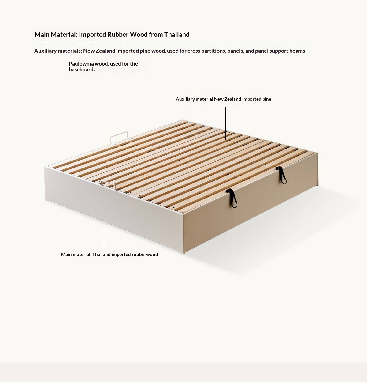 Rubberwood Solid Wood Storage Bed with No Headboard and Side-Opening Lid
