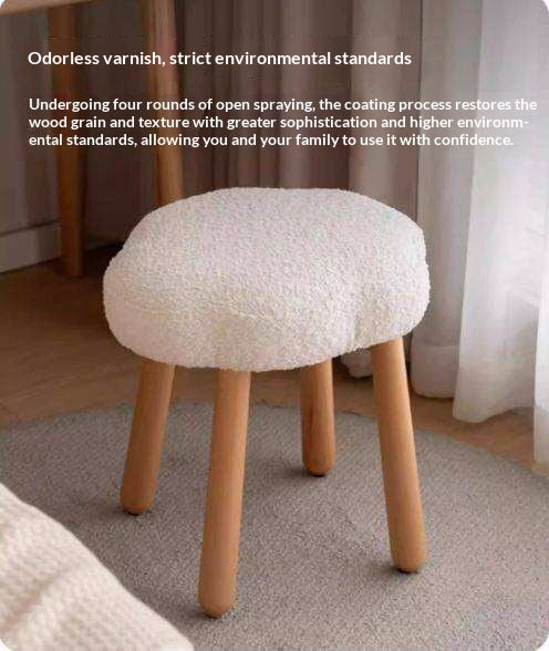 Beech, Solid Rubberood Lamb Velvet Cloud Makeup Stool