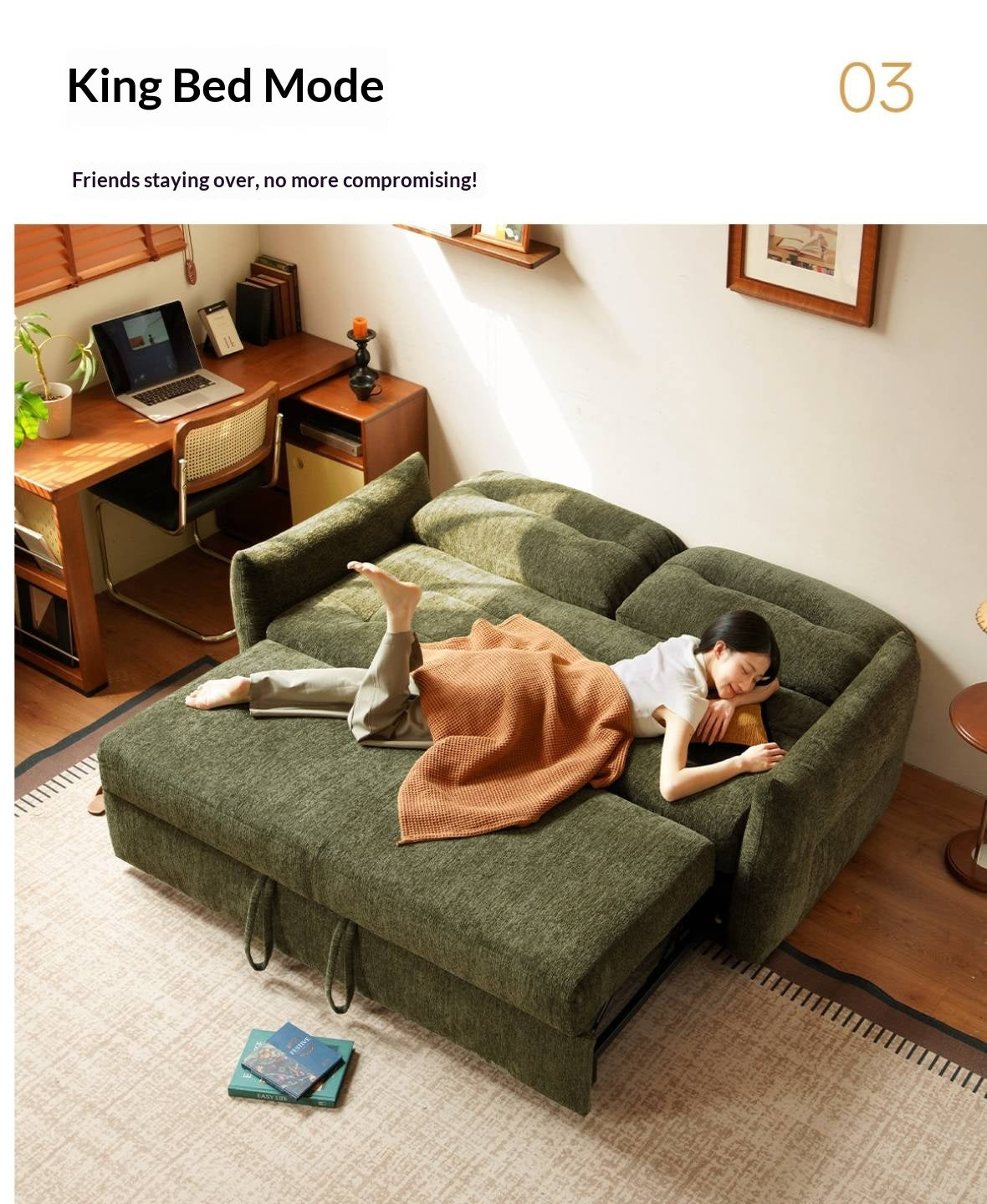 Chenille Sleeper Sofa with Pull-Out Bed Extension