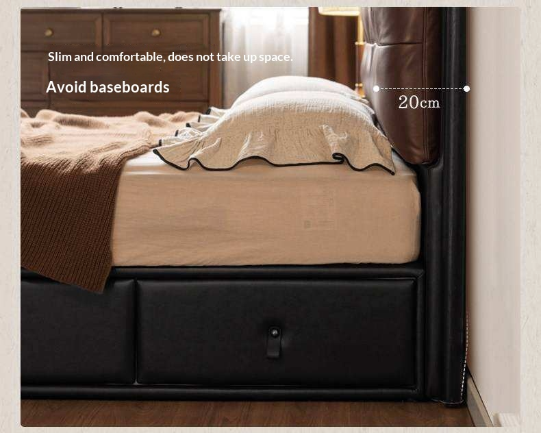 Genuine Leather Luxury Storage Bed with Lift-Up Storage Box Bed