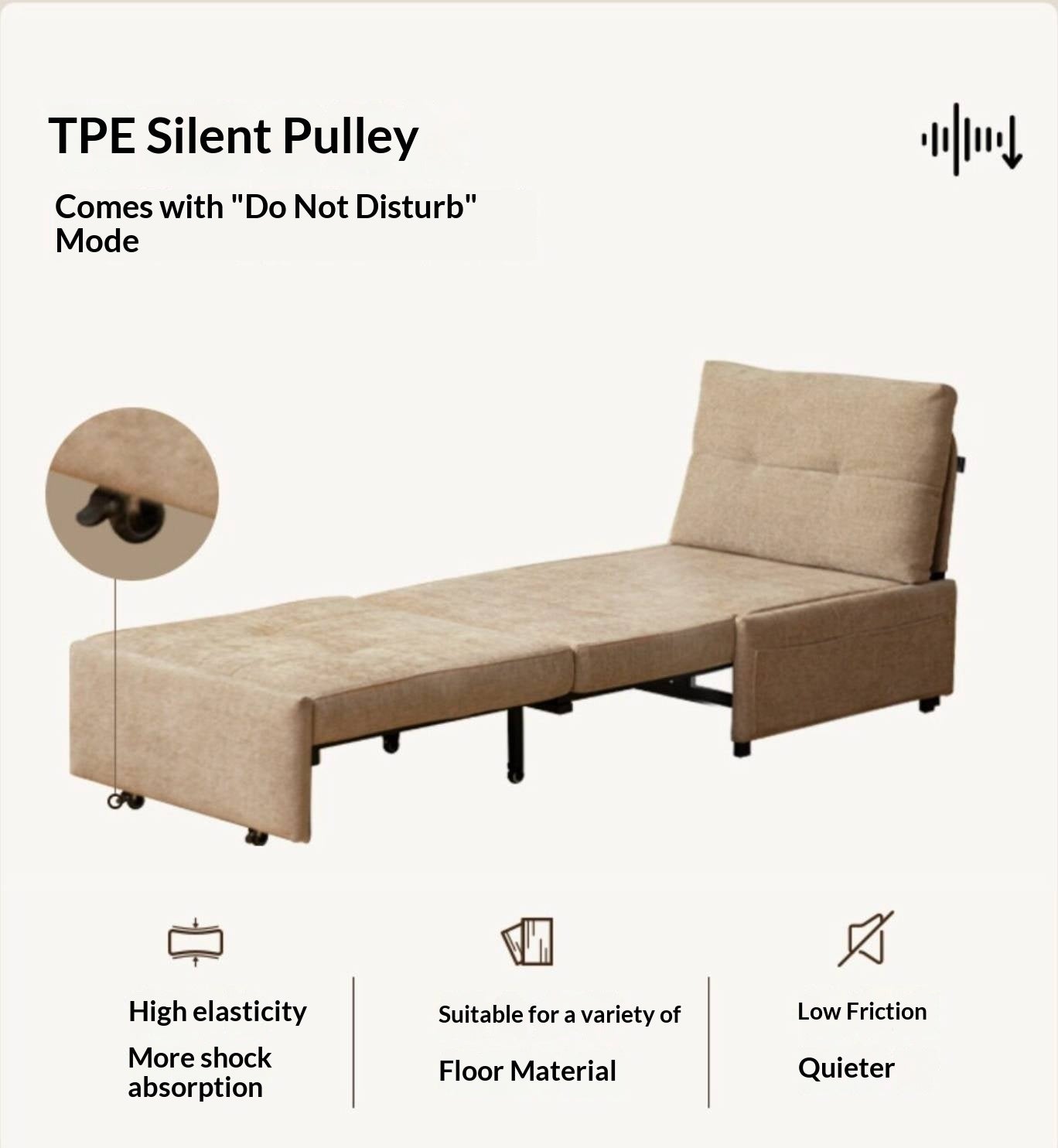 Fabric Convertible Sleeper Chair with Side Storage Pocket