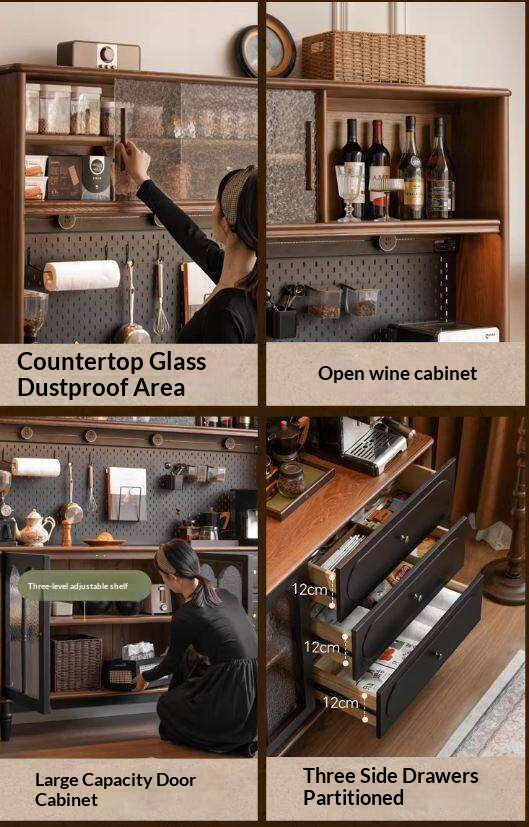 Ash Solid Wood Sideboard with American Retro Style and Storage Cabinet