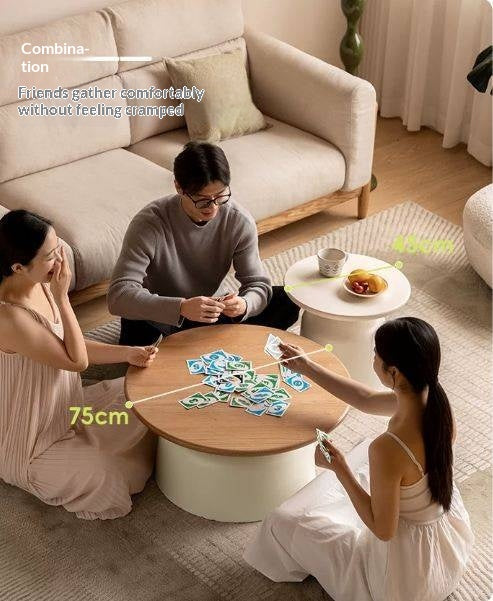 Oak Solid Wood, Solid RubberWood Round Nesting Coffee Tables, Modern Cream Style