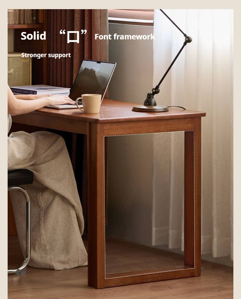 Poplar Solid Wood Retro Style Multifuntional Desk with Integrated Bookshelf