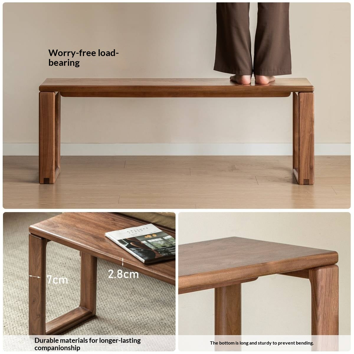 Black Walnut, Oak Solid Wood Long Bench