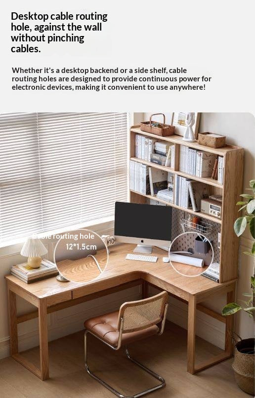 Oak Solid Wood L-shaped Corner Office Desk