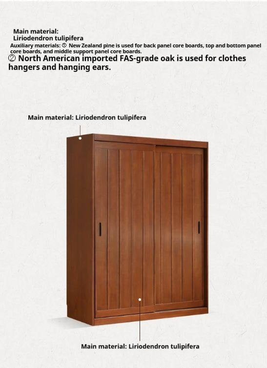 Poplar, Tulipwood Solid Wood Wardrobe Retro Sliding Door Wardrobe