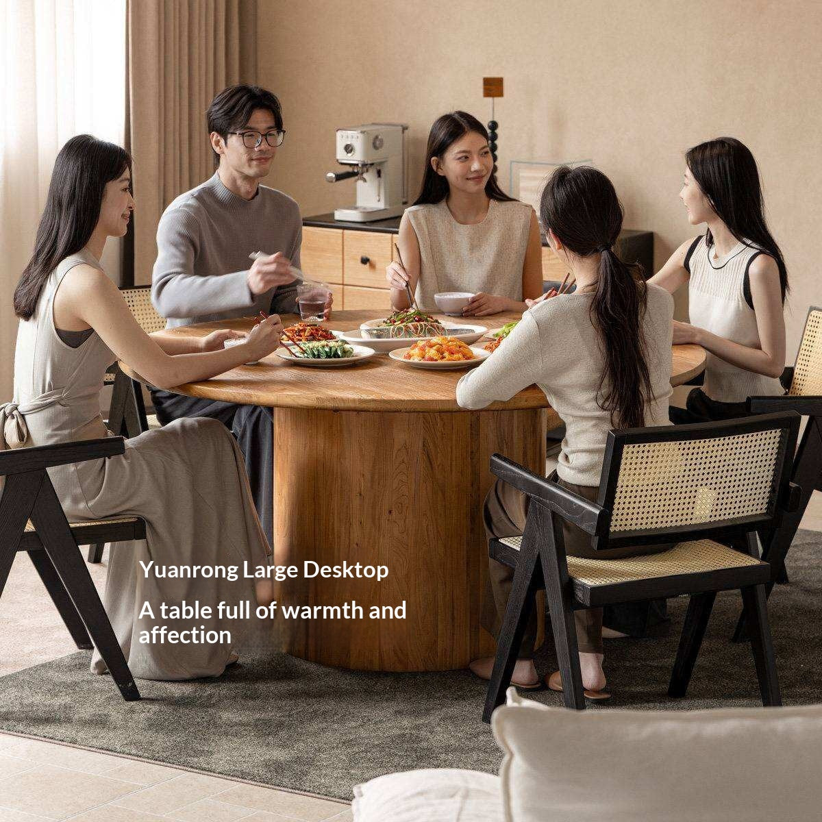 Elm Solid Wood Round Dining Table with Modern Minimalist Design