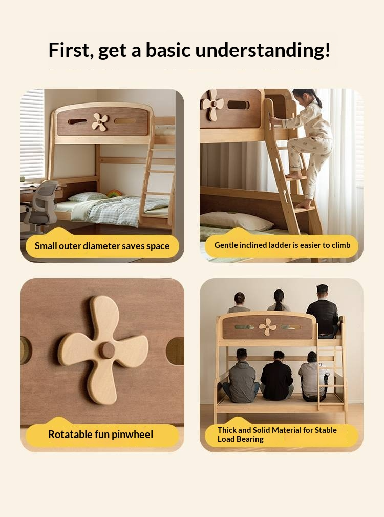 Rubberwood Solid Wood Children's Bunk Bed
