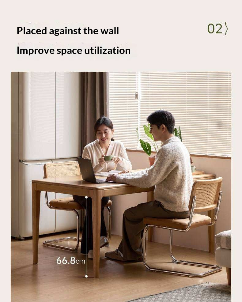 Oak Solid Wood Dining Table with Rectangular Top and Clean Lines