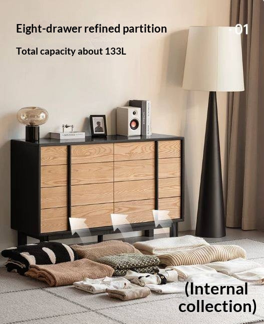 Ash Solid Wood Minimalist Chest of Drawers with Eight Drawers