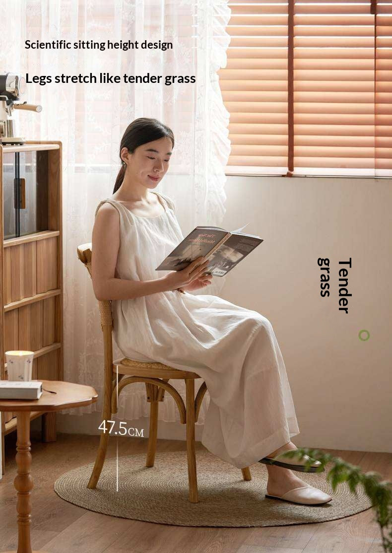 4 pcs -Oak Solid Wood Cane Back Dining Chair, Woven Rattan Side Chair