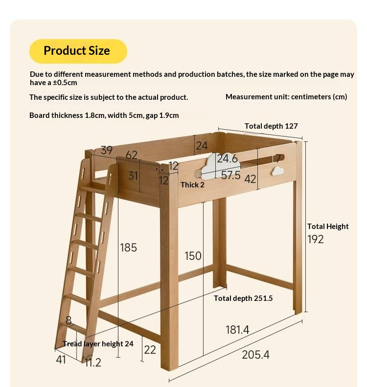 Rubberwood Solid Wood Children's Loft Bed