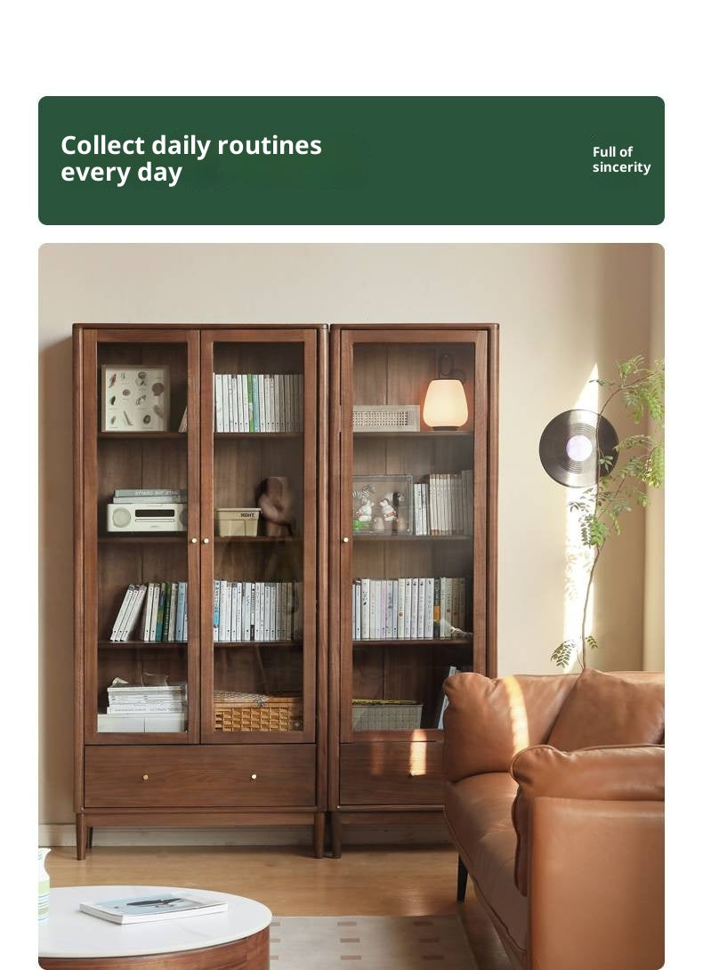 Black Walnut Solid Wood Bookcase With Glass Door