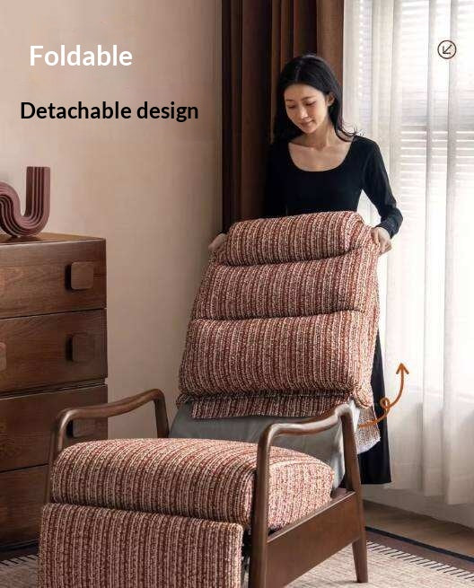 Ash Solid Wood Recliner Chair, Adjustable Upholstered Lounge Chair with Removable Washable Cover