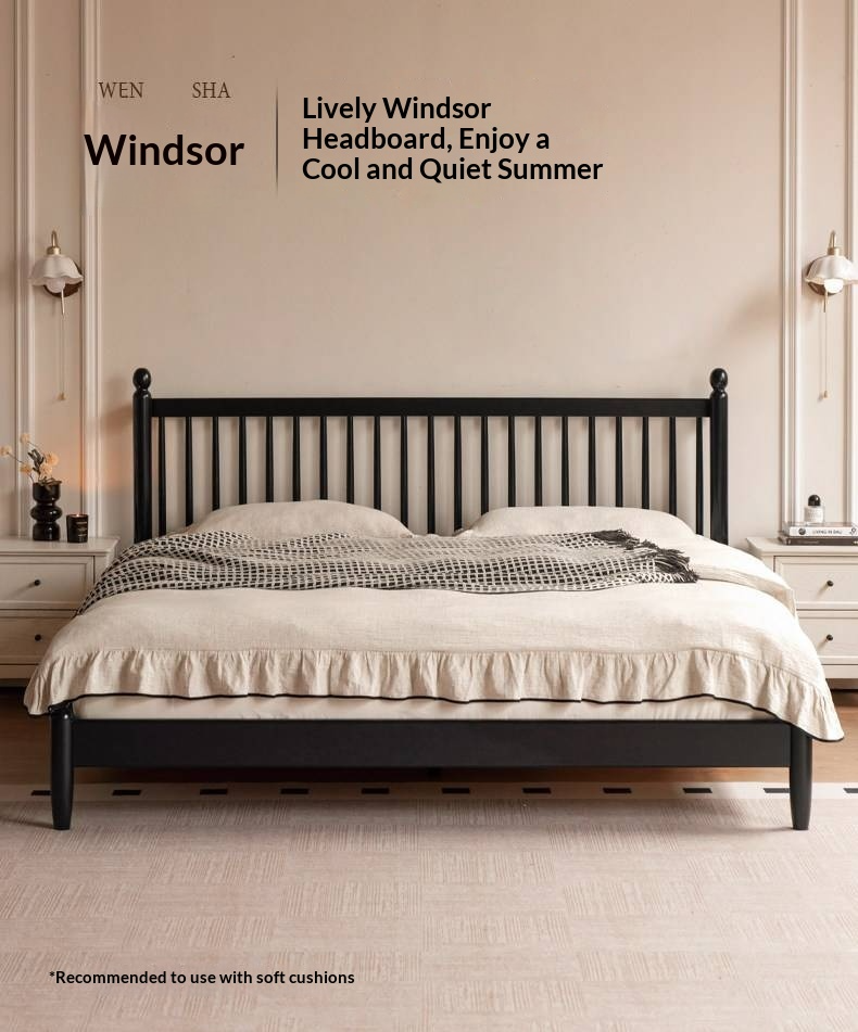 Rubberwood Solid Wood  French Retro Soft Bed