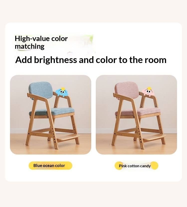 Solid RubberWood Kids Adjustable Height Desk Chair with Footrest