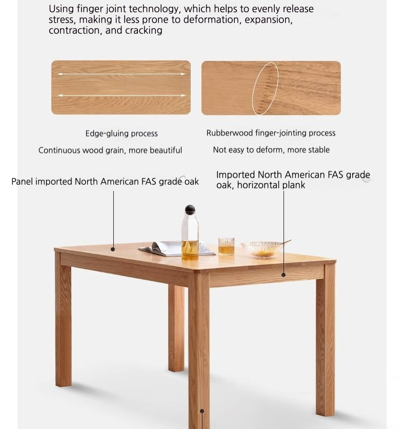 Oak Solid Wood, Solid Rubberwood Nordic Dining Table