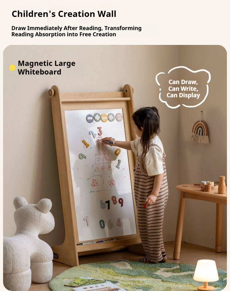 Poplar Solid Wood Children’s Bookcase with Drawing Board and Storage Shelf