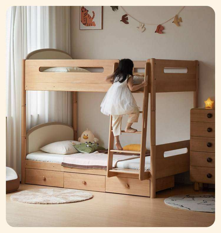 Beech Solid Wood Compact Bunk Bed, Suitable for Adults and Children