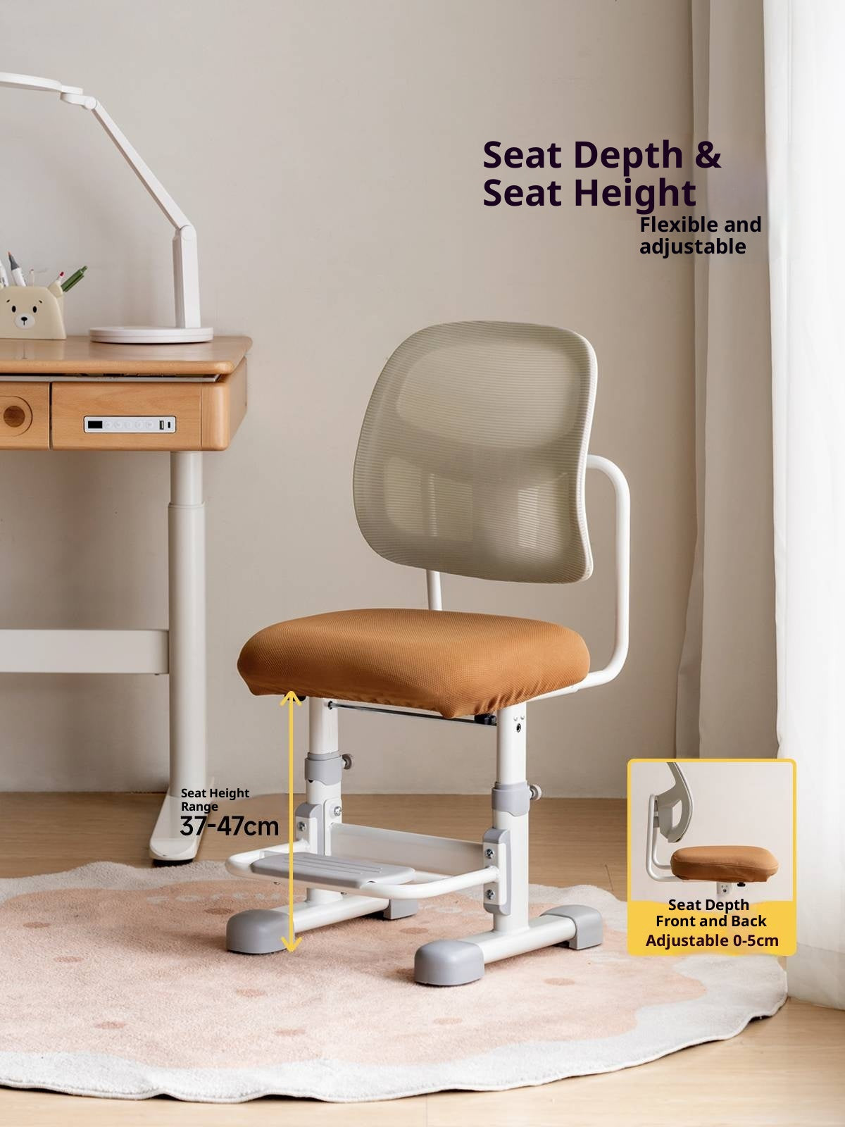 Ergonomic Height-Adjustable Kids Study Chair with Mesh Back and Footrest