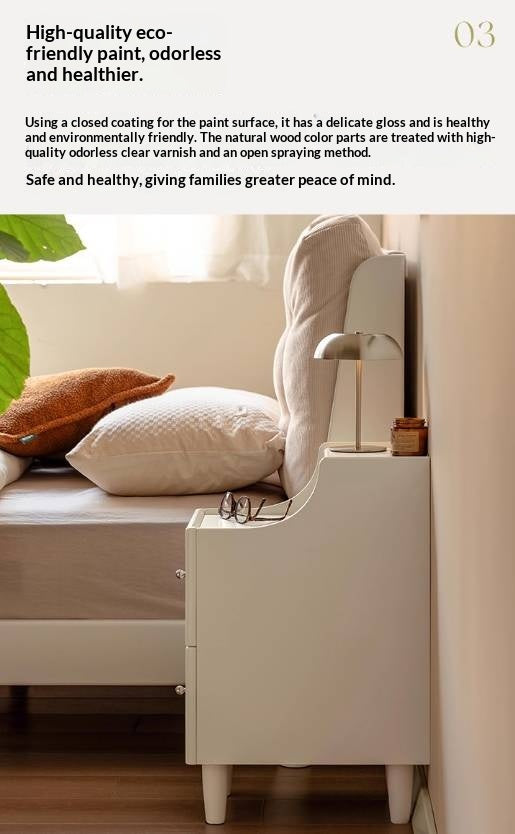 Solid Rubberwood Cream Style Nightstand