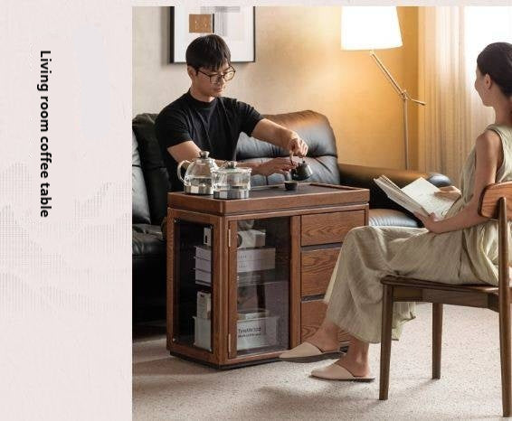 Ash Solid Wood Mobile Tea Cabinet Kettle Integrated